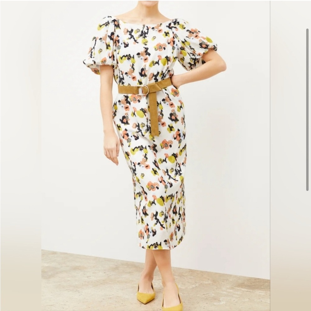 MM Lafleur Women's Cream Navy Multicolor Floral Puff Sleeve Maxi Dress